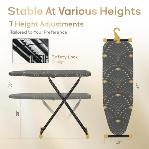 Ironing Board 43x13, RAINHOL Black Gold Pattern Full Size Iron Board - color: Black Gold Pattern, size: 43"L x 13"W