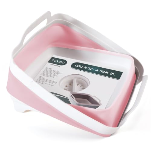FOSJGO Collapsible Dish Basin with Drain Plug, Foldable Sink, 2.4 Gal (9L) - color: Pink