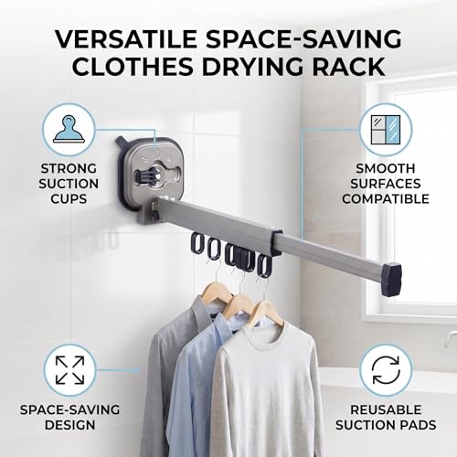 Wall Mount Folding Clothes Drying Rack, Strong Suction Cups