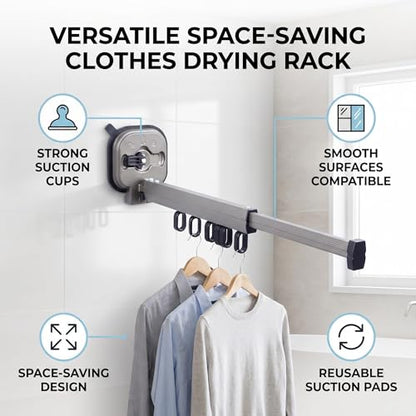 Wall Mount Folding Clothes Drying Rack, Strong Suction Cups
