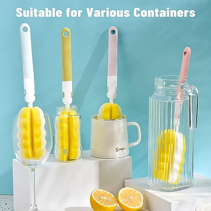 INVODA 4PCS Bottle Brush Long Handle Cup Cleaner Brush Sponge Bottle Scrubber Detachable Handle Portable Sponge Cleaning Brush for Baby Bottle Dishwashing Kitchen Clean Glasses Mugs (4 PCS) - color: Yellow Sponge Brush 4pcs