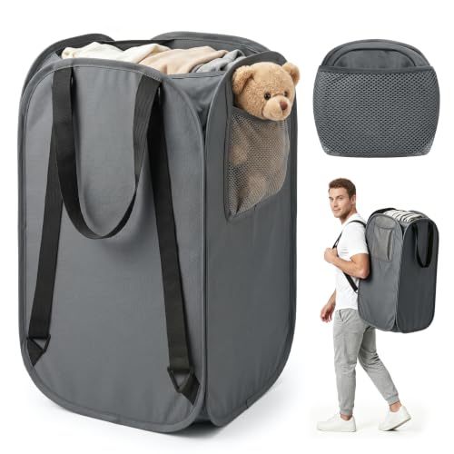 House Again 76L Laundry Backpack, 210D Oxford Heavy Duty Laundry Bag Backpack with Adjustable Shoulder Straps, Foldable Laundry Bag for College Dorm and Travel, Grey - color: Grey, size: 1-Pack