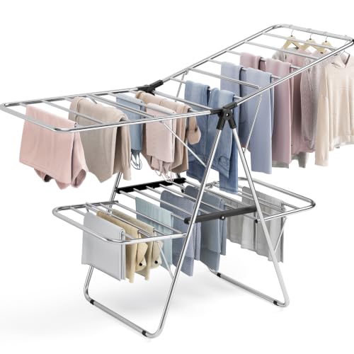 APEXCHASER Large Stainless Steel Clothes Drying Rack, Generous Drying Area - color: Matte Black, size: 4 Wings