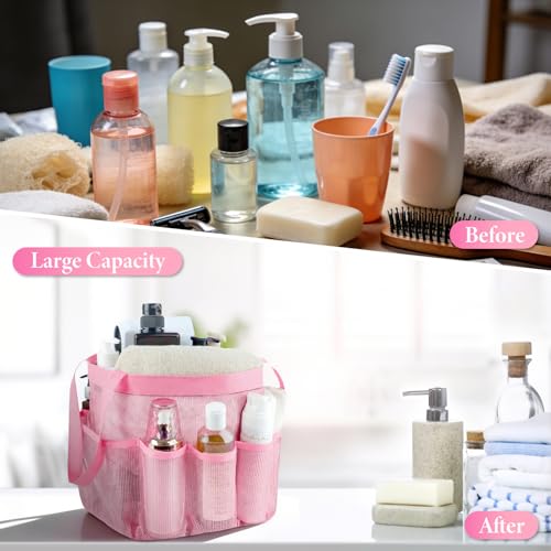 Mesh Shower Caddy Portable - 9 Pockets, Shower Bag for Dorm Room Camping - color: pink purple