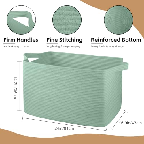 OIASKET 95L Extra Large Blanket Basket, 24" x 16.9" x 14.2" Woven Basket - color: Green, size: 24"x16.9"x14.2"