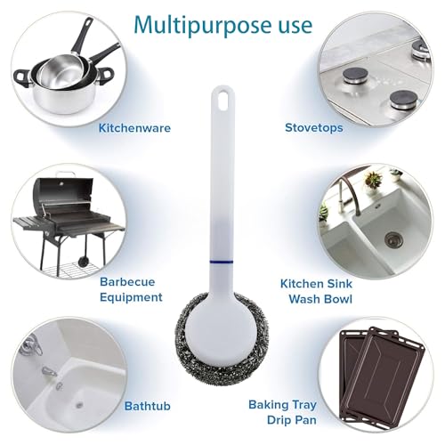 Kitchen Cleaning kit, 3 Pairs Reusable Waterproof Household Dishwashing Cleaning Gloves, 6 PCS Steel Wool Scrubbers with Handle, 5 PCS Crevice Cleaning Brush Set.