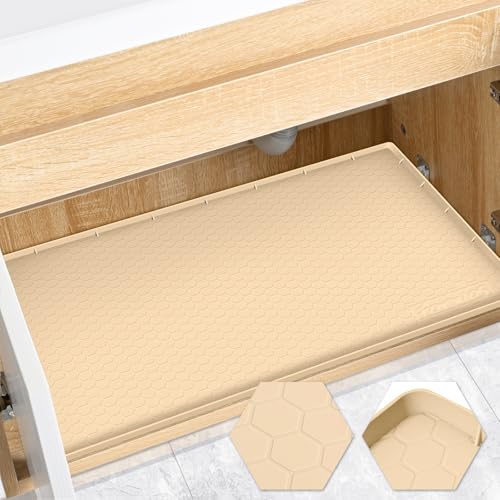 Silicone Under Sink Mat, 31"x22", Waterproof Cabinet Liner, Beige - color: Beige, size: 22"W x 31"L