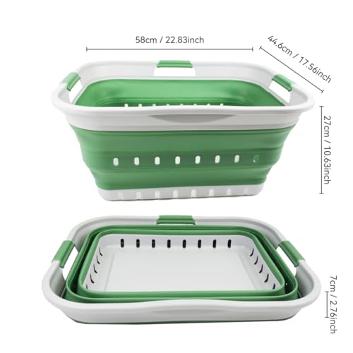 SAMMART 42L (11 gallon) Collapsible Plastic Laundry Basket - Foldable Pop Up Storage Container/Organizer - Portable Basket - Space Saving Hamper/Basket (Grey/Dark Sea Green (Set of 2)) - color: Grey/Dark Sea Green (Set of 2)
