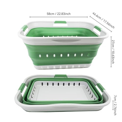 SAMMART 42L (11 gallon) Collapsible Plastic Laundry Basket - Foldable Pop Up Storage Container/Organizer - Portable Basket - Space Saving Hamper/Basket (Grey/Dark Sea Green (Set of 2)) - color: Grey/Dark Sea Green (Set of 2)