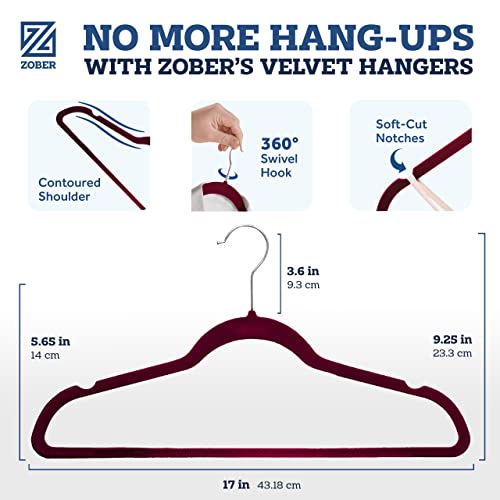 Zober Burgundy Velvet Hangers 50 Pack, Slim Non Slip Clothes Hangers - color: Burgundy, size: 50 Pack