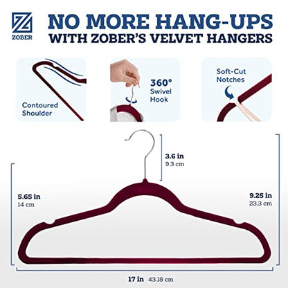 Zober Burgundy Velvet Hangers 50 Pack, Slim Non Slip Clothes Hangers - color: Burgundy, size: 50 Pack