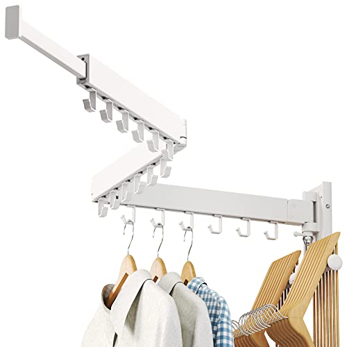 LIENAHU Drying Rack, Wall Mounted Clothes Rack, Aluminum, 220lbs Capacity, Foldable, White - size: Hooks,White-Upgrade