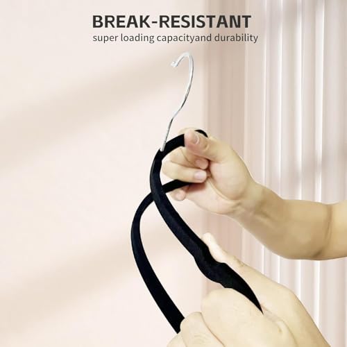 Velvet Hangers Non Slip - 20 Pack Pants Hangers for Closet - Thin Space Saving Clothes Hanger - Strong, Durable, Jean Perchas with 360 Degree Rotatable Hook for Tank Top (Black Silver Hook) - color: Black Silver Hook