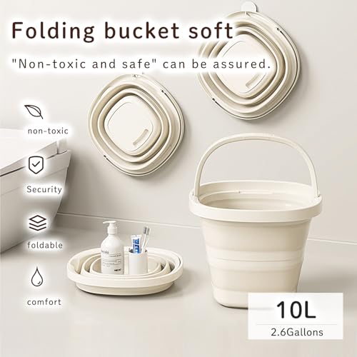 Folding Bucket, Water Bucket, 5L, 10L, Thick, Multi-Functional, Convenient, Foot Bath, Square, Stylish, Camping, Laundry, car wash, Foot Bath, Fishing (Beige*2) - color: Beige-10l*2