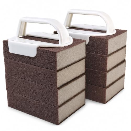 8 Pack Carborundum Sponge with 2 Handles–High Density Emery Sponge Scrubber - color: Brown-8pcs Sponge + 2 Handles