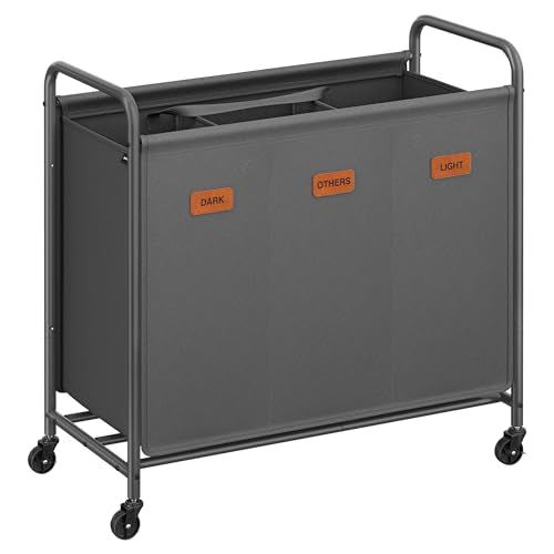 SONGMICS 3-Section Laundry Sorter, with Wheels, Removable Bags - color: Slate Gray, size: 170 L
