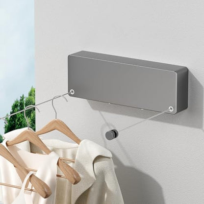 Retractable Clothesline Indoor, Non-Sagging Clothes line retracting Outdoor, Heavy Duty Wall Mounted Laundry Line Adjustable Stainless Steel for Laundryroom, Bathroom, 15.8 Feets Double Lines Grey - style: Gray