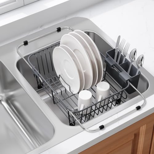 JASIWAY Gray Dish Drying Rack in Sink with Utensil Holder, RV, Apartment - color: Dark Gray, size: For 10"-12"w Sink