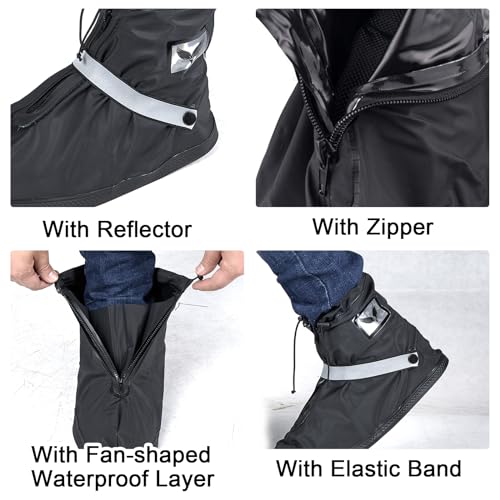 GARGOYLE BELLS Waterproof Rain Cover Boot Non-Slip Shoe Covers with Zipper and Reflector Heavy Duty Reusable Rain Boots for Men Women - color: Black-Short Style, size: M=11.22''