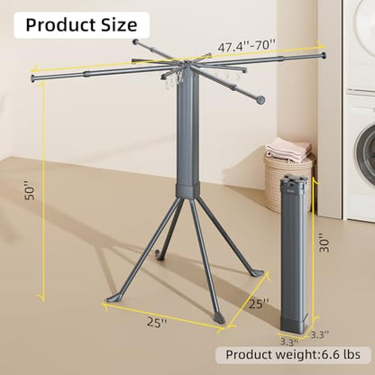 BIREN Clothes Drying Rack Foldable Extending Laundry Rack with 16 Clips Collapsible Clothing Rack Space-Saving Clothing Racks for Hanging Clothes, Indoor, Camping, Balcony, Outdoor - color: Gray
