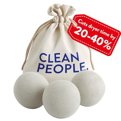 The Clean People 100% New Zealand Wool Dryer Balls - 3 Pack - for Laundry, Fabric Softening, Anti Static, No Lint, Odorless and Reusable - size: 3 Count