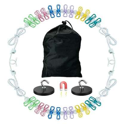 2 Pack Magnetic Retractable Clothes Line for Cabin - Approved 2026 Cruise Essentials Clothes Drying Rack Travel Clothesline with Clothespins - Strong Magnets Hooks RV and Camping