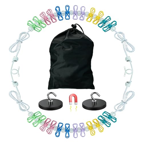 2 Pack Magnetic Retractable Clothes Line for Cabin - Approved 2026 Cruise Essentials Clothes Drying Rack Travel Clothesline with Clothespins - Strong Magnets Hooks RV and Camping