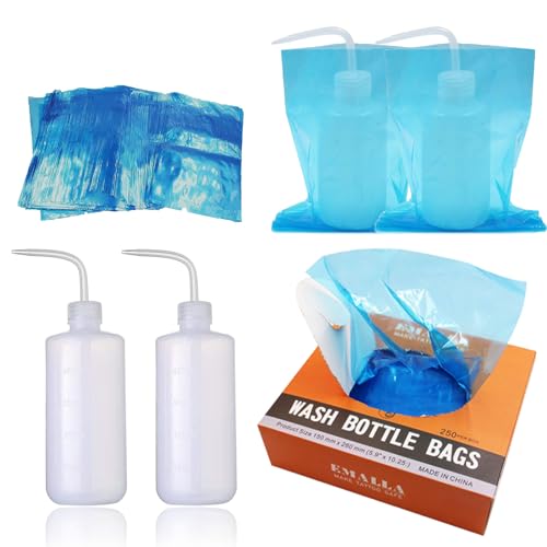 250pcs Tattoo Bottles Bags with 2pcs Wash Bottles 250ml - color: Blue+White