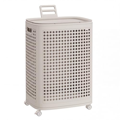 SONGMICS Laundry Hamper with Wheels, 75 L Laundry Basket with Lid - color: Cappuccino Beige, size: Lid and Wheels