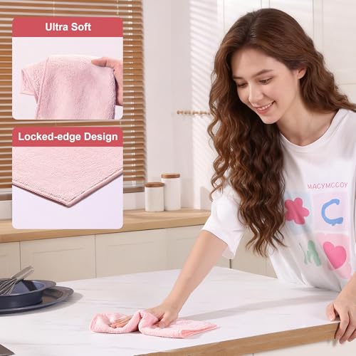 JOYMOOP Microfiber Cleaning Cloths, 11.8" x 11.8" Pink Reusable Kitchen Towels, Lint-Free Cleaning Rags, Super Absorbent Cleaning Cloths for Kitchen, Car, and Household Cleaning, 18 Packs - color: Pink, size: 11.8"x11.8" - 18pcs