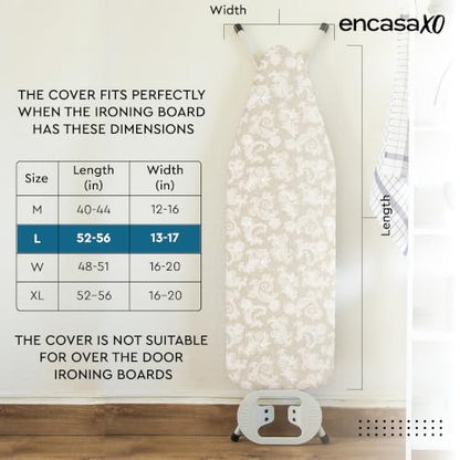 Encasa XO Ironing Board Cover and Pad, Large, 54"x15" - Beige - color: Beige, size: Large