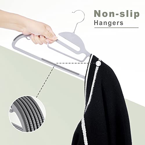 BAGAIL Plastic Hangers 50 Pack with Non-Slip Design,0.2 Inches Thick, 360°Swivel Hook Space Saving Organizer for Bedroom Closet,Shirts,Pants(Grey- S Shaped) - color: Gray