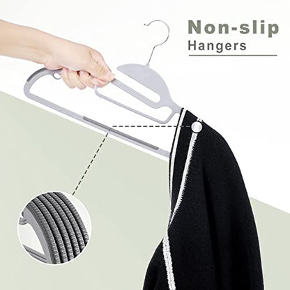 BAGAIL Plastic Hangers 50 Pack with Non-Slip Design,0.2 Inches Thick, 360°Swivel Hook Space Saving Organizer for Bedroom Closet,Shirts,Pants(Grey- S Shaped) - color: Gray