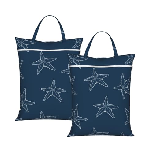 "ocean starfish navy blue beach 2-Pack Travel Laundry Bags for Dirty Clothes- Large Waterproof Laundry Tote, Wet & Dry Use, Reusable Foldable Carry Handles for Vacation, Gym & Dorm" - color: Ocean Starfish Navy Blue Beach