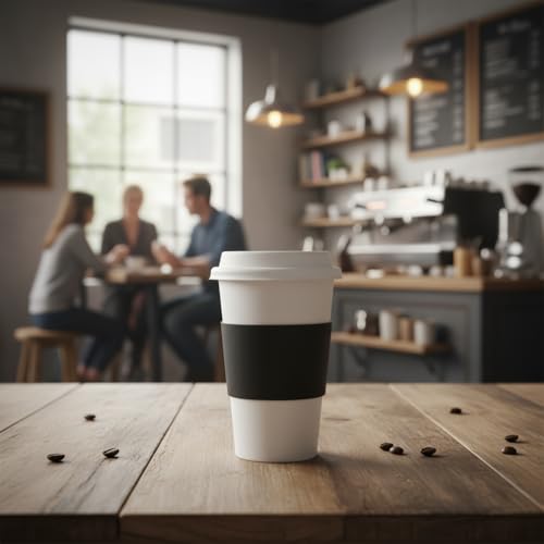 Disposable Coffee Cup Sleeves Corrugated Kraft Paper Coffee Cup Sleeves Holder Protective Insulated Heat Espresso ForHot Drinks 8-24oz (Black, 100 Pcs) - color: Black, size: 100 Pcs