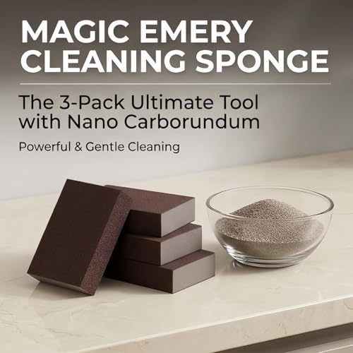 2026 Magic Nano Emery Cleaning Sponge - Carborundum Sponge Brush Eraser & Scrub Pad, Heavy Duty Pot Scrubber for Stains, Pack（5 with Handle）