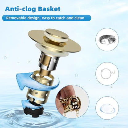 Universal Bathroom Sink Drain Stopper Hair Catcher, Brushed Gold - color: Brushed Gold Finish