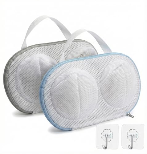 2 Pack Bra Wash Bags with Hooks, 3D Mesh Laundry Bags for Bras