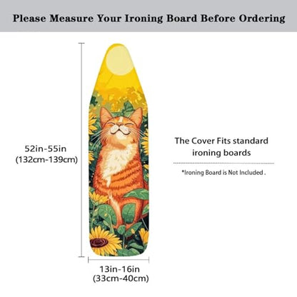 Ironing Board Cover, Cat Sunflower 15x54 Inch Standard Ironing Board Cover with Elastic Edge and Hook and Loop Fasteners Scorch and Stain Resistant - color: Cat Sunflower Design