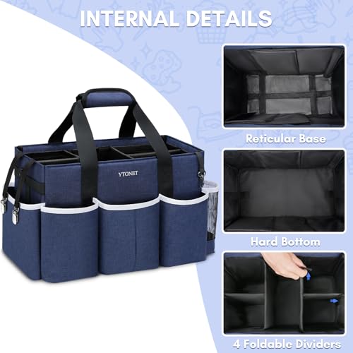 Ytonet Extra Large Cleaning Caddy Bag with Dividers, Foldable Cleaning Tote - color: Blue, size: X-Large