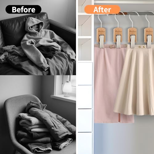 VinBee 6Pcs Laundry Hooks Clips Hanger Wooden Laundry Clips with Hooks Closet Organizer Clamps Clothes Clips Laundry Hanging Clips Towel Clips for Socks, Boot, Bras Bathroom Wardrobe Kitchen, Black