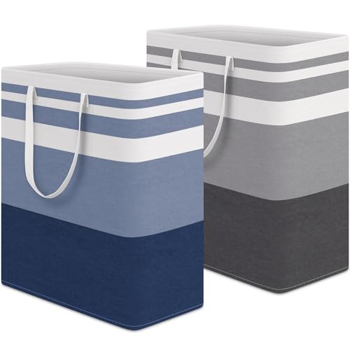 HomeHacks 2 Pack Laundry Baskets, Laundry Hampers Bags (Grey+Blue 100L) - color: Grey+Blue, size: 100L
