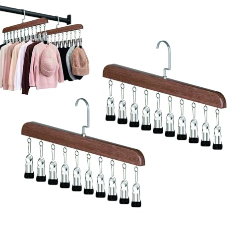 Multi-Functional Closet Organizer with 10 Clips, Space Saving Wooden Hanger for Pants, Leggings, Skirts, Scarves, Hats, Tanks, Socks (2Pcs, Vintage) - color: Vintage