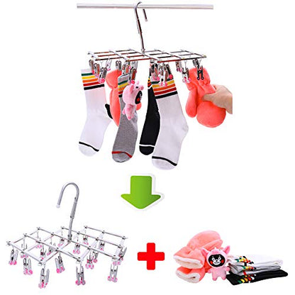 Drying Hanger,Hanging Drying Rack,Drip Hanger Stainless Steel with 18 Pegs for Laundry Underwear Socks Bra Panty,Quickly Remove Clothes from Hanger,Windproof,Folding Portable,Green - color: Geeen