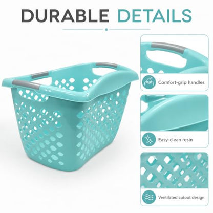 Teal Laundry Basket 9.3 Gal with 3 Handles, Durable Resin - color: Light blue 1pc