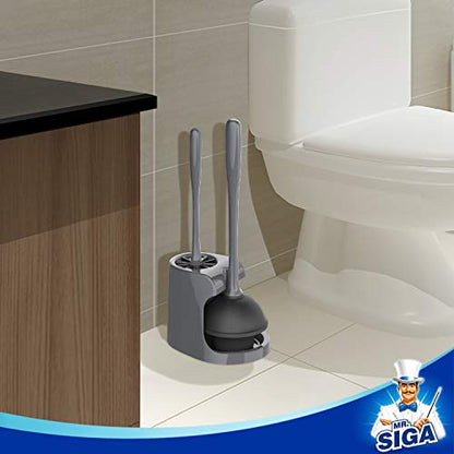 MR.SIGA Toilet Plunger and Bowl Brush Combo for Bathroom Cleaning, Gray - color: Gray, size: One Size