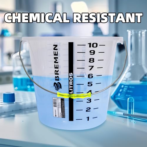2.5 Gallon Graduated Bucket with Handle | Multipurpose Large Container, Heat & Chemical Resistant (-40°C to 200°C) for Industrial and Home Use（1 pack） - color: White-10L, size: Pack of 1