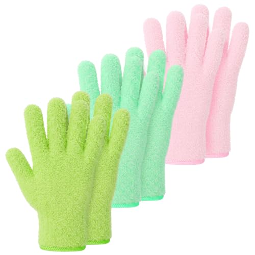 3 Pairs Microfiber Plant Dusting Gloves Leaf Cleaning Gloves - color: Green, Water Blue, Pink