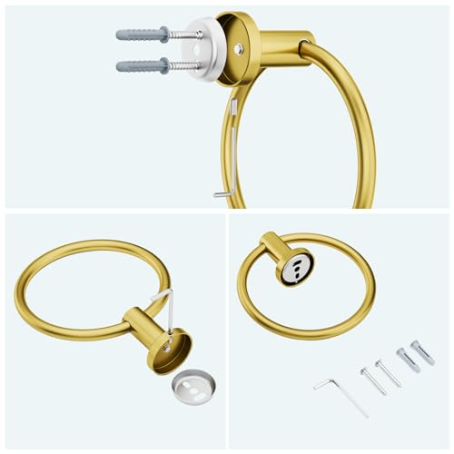 FORIOUS Towel Ring, SUS304 Stainless Steel Hand Towel Holder, Brushed Gold - color: Dark Gold