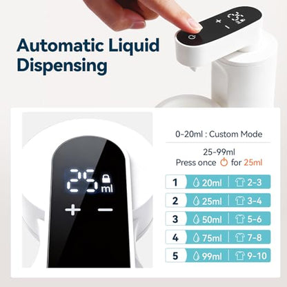 Electric Laundry Detergent Dispenser, Automatic Laundry Dispenser for Liquid Detergent, with Bottle Adapter, USB Recharg 8ml/s Flow, 5 Mode Smart Laundry Soap Pump for Laundry Room Organization, White - color: White